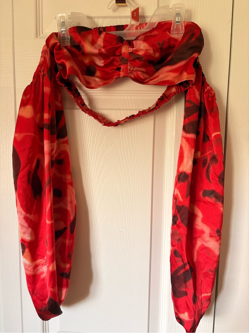 Red Floral Print Women's Scarf Top
